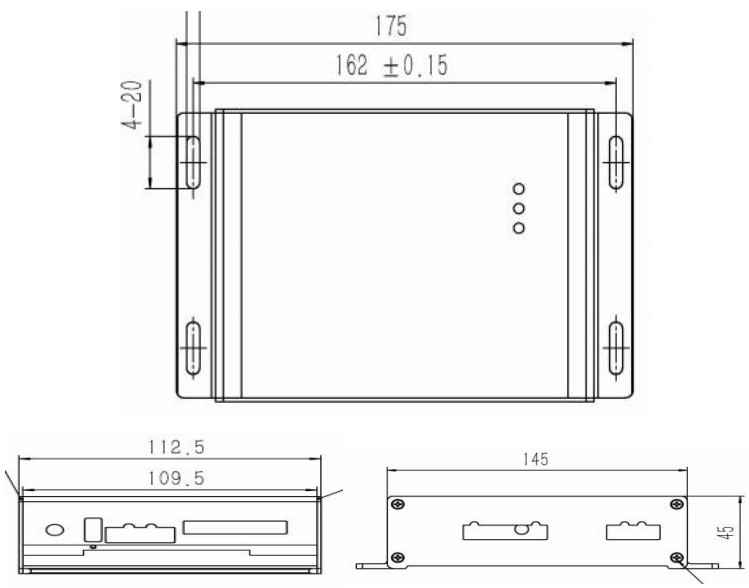 WRS-EFA 探测器外形与安装尺寸：本体 175×112.5×45mm，导轨安装孔 4-20